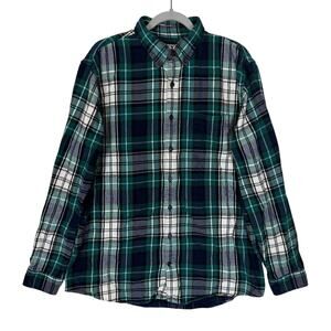 Lands' End Shirt Men L 16-16.5 Green Plaid Traditional Fit Long Sleeve Button-Up